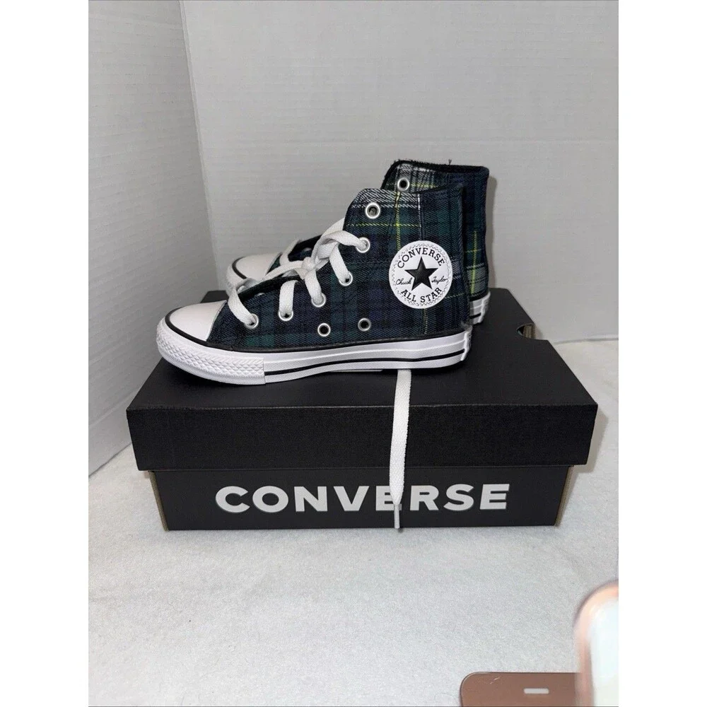New Converse Chuck Taylor All Star Plaid High Tops Youth Sz 12 Lace Up Stars
